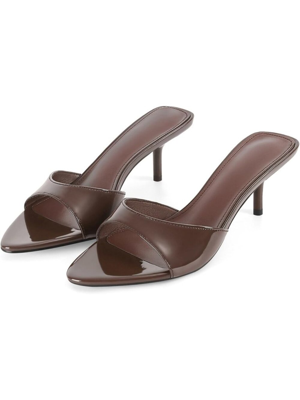 Women's Chocolate Faux Leather Pointed Open Toe Low Backless Stiletto Heel Shoes